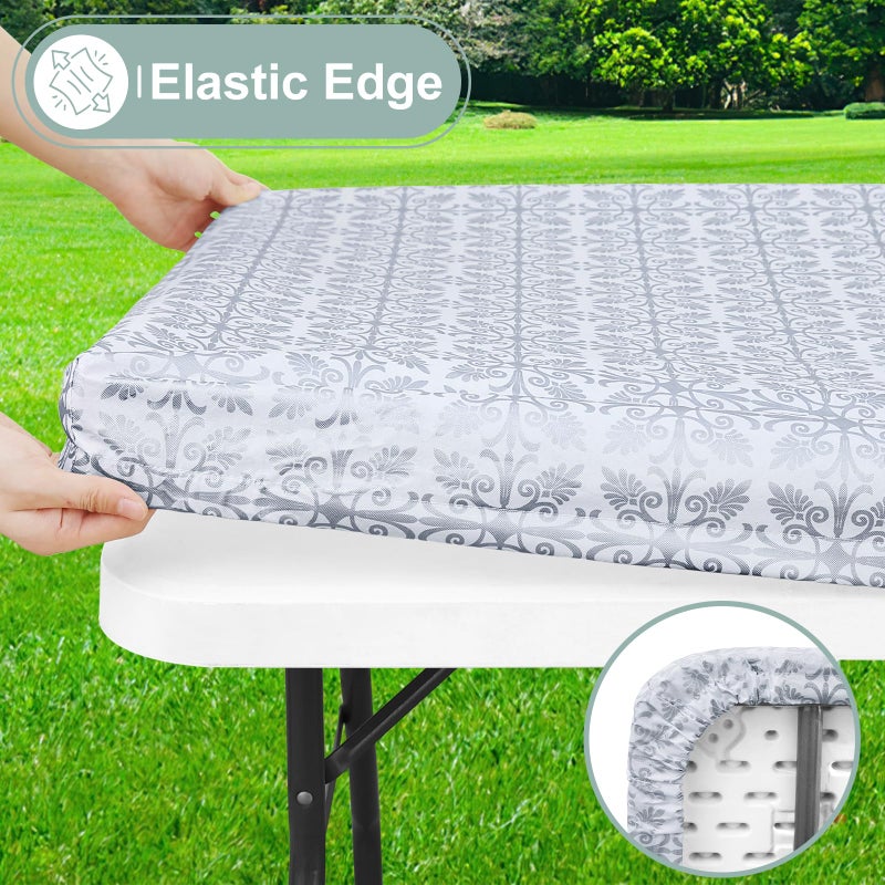 Misaya Rectangle Vinyl Table Table Cloth مرنة الفانيلا المائدة المدعومة المدعومة 100 ٪ غطاء طاولة بلاستيكية مقاومة للماء يناسب 8 أقدام طاولات قابلة للطي للتخييم في الهواء الطلق (Silver Gray 30 "" × 96 "") - Image 1