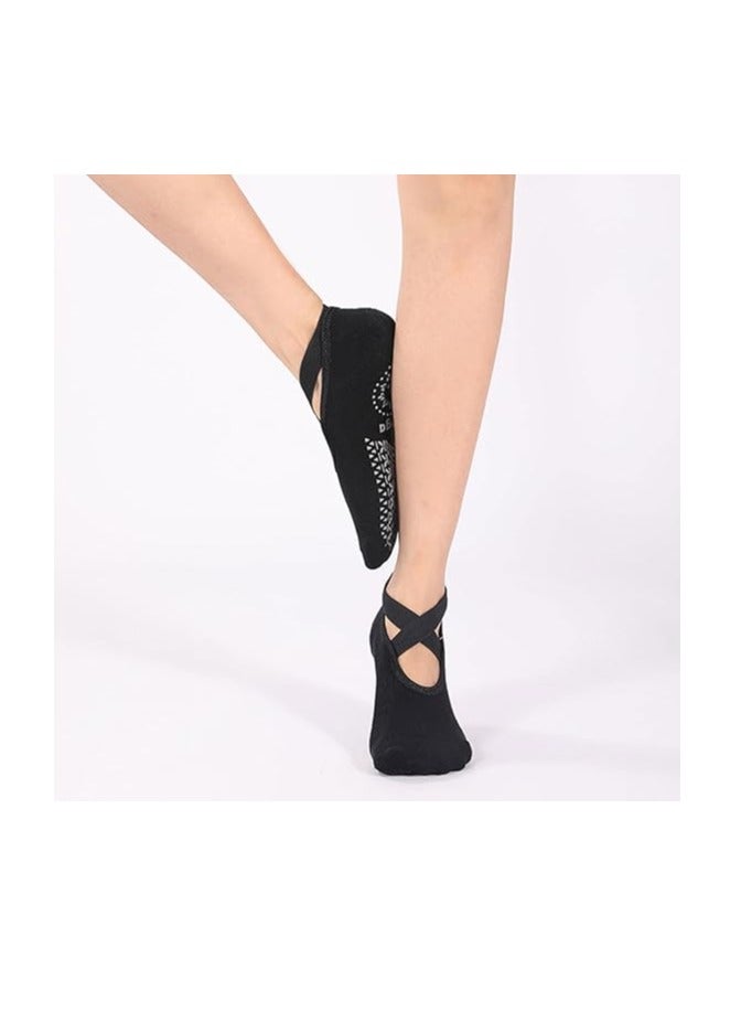 ECVV ECVV 4 Pairs Yoga Socks For Women, Pilates Grips Socks Non-Slip Grips & Straps Ideal for Pilates, Pure Barre, Ballet, Dance, Barefoot Workout (Size: 35-39)  - Image 2