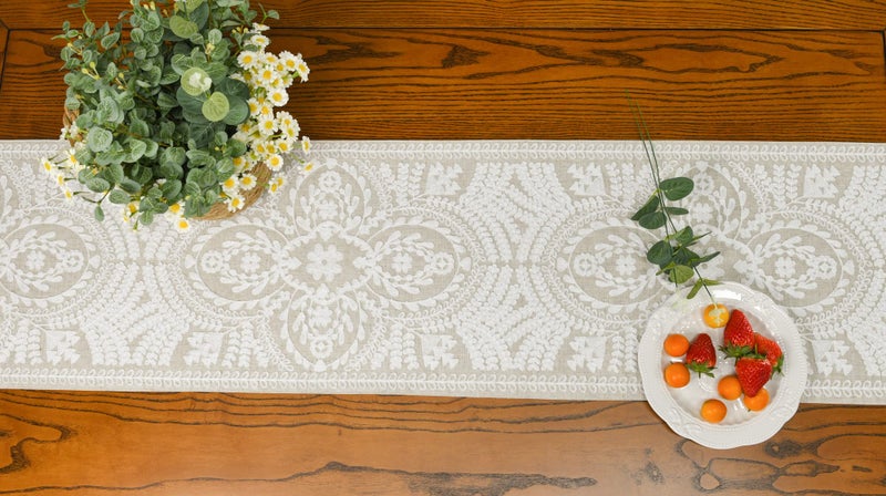KEVA Boho Table Runner 91inches Long, Farmhouse Rustic Vintage White Embroidered Table Runners 13x91 Inch for Dining Table Decorations - Image 5