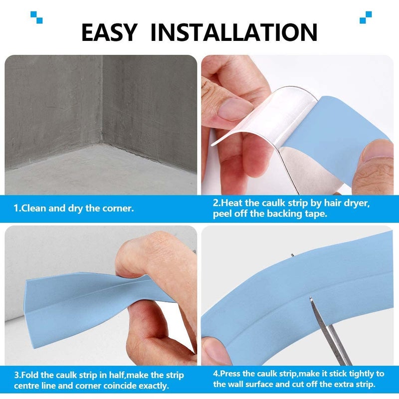 solikdm Bath & Kitchen Caulk Tape Sealant Strip, PVC Self-Adhesive Tub & Wall Sealing Tape, Shower Tile Sealer (Blue) - Image 3