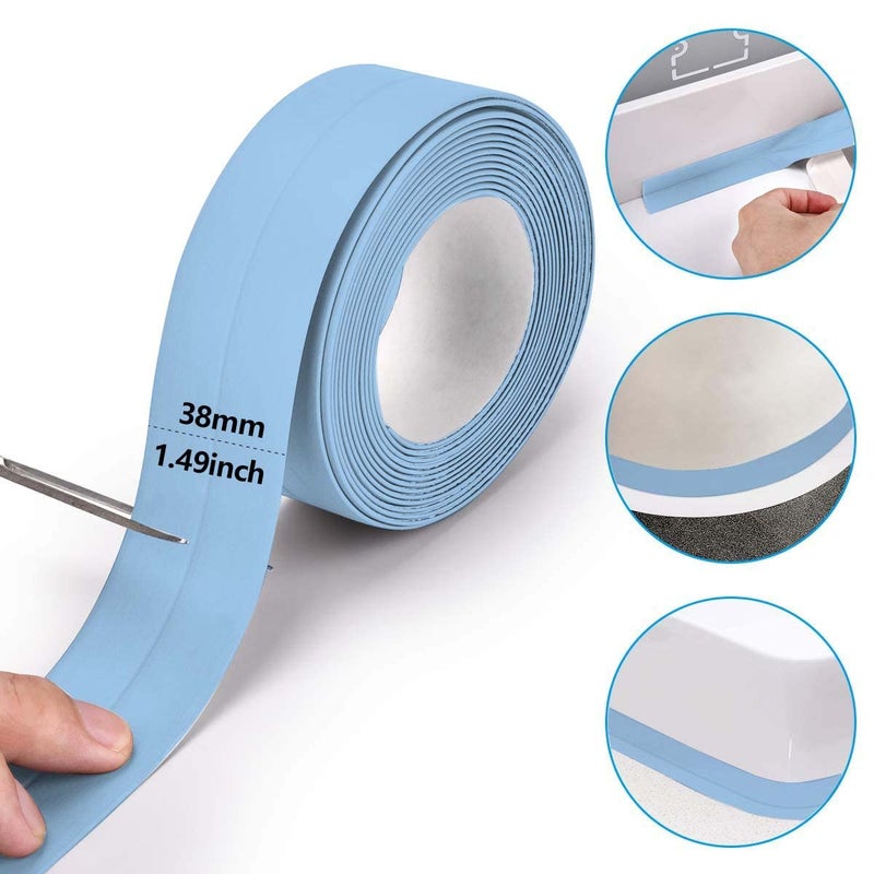 solikdm Bath & Kitchen Caulk Tape Sealant Strip, PVC Self-Adhesive Tub & Wall Sealing Tape, Shower Tile Sealer (Blue) - Image 2