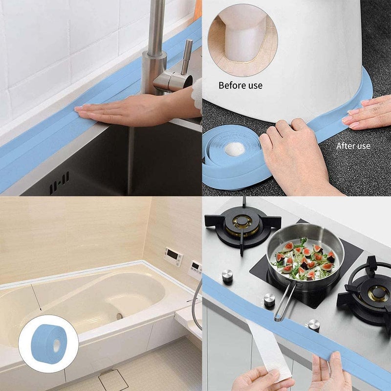 solikdm Bath & Kitchen Caulk Tape Sealant Strip, PVC Self-Adhesive Tub & Wall Sealing Tape, Shower Tile Sealer (Blue) - Image 4