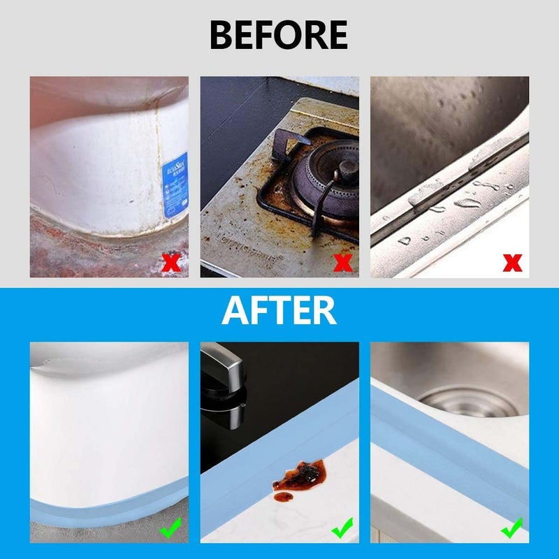 solikdm Bath & Kitchen Caulk Tape Sealant Strip, PVC Self-Adhesive Tub & Wall Sealing Tape, Shower Tile Sealer (Blue) - Image 5