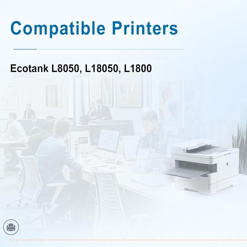 بريتمور 108 مجموعة حبر 6 ألوان متعددة العبوات لطابعات EPSON 108 مجموعة حبر مدمجة (أسود، سماوي، أرجواني، أصفر، سماوي فاتح، وأرجواني فاتح) لطابعات EcoTank L8050، L18050، L1800، تطبع حتى 8000 صفحة (6 عبوات) - Image 2