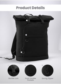 PARAJOHN Rolltop Rucksack/Backpack - Waterproof Backpack For Women and Men - Rucksack For Travel and Work (Black)  - Image 2