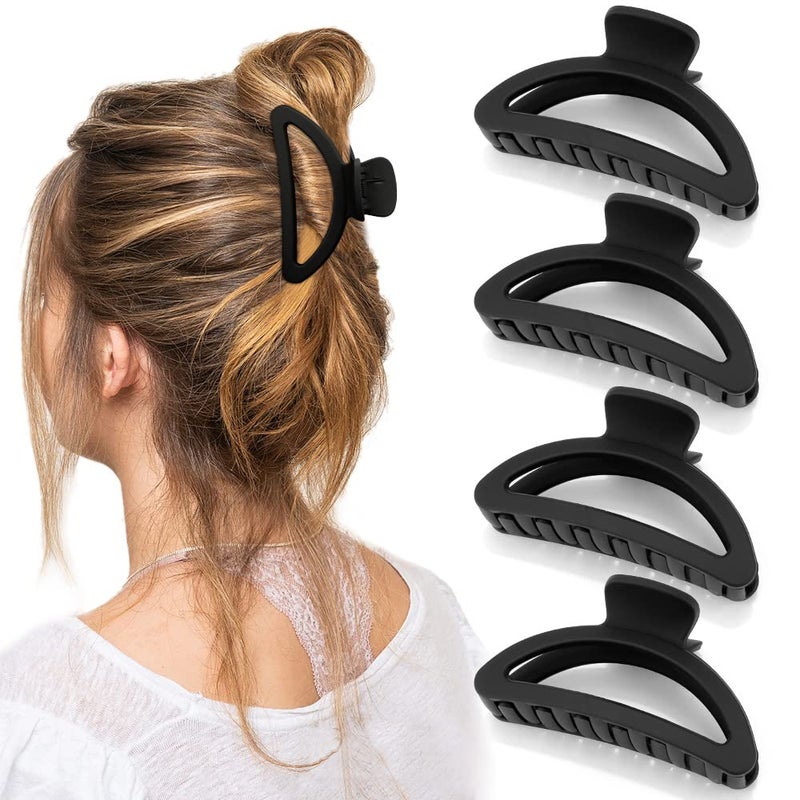 Canitor Hair Clips Set  4Pcs Black Acrylic Semicircle Claw Clips for Thick  Thin Hair Womens Hair Accessories