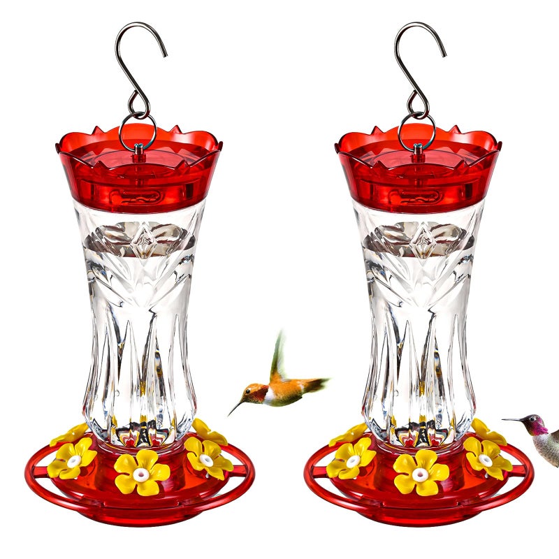 Jealoeur 2 Pack Hummingbird Feeder for Outdoors Hanging, 18 OZ Humming Birds Feeders with 6 Bee Guard Feeding Ports & Built-in Ant Moat, Easy to Clean, Durable Outdoor Garden Decor(Clear AA) - Image 1