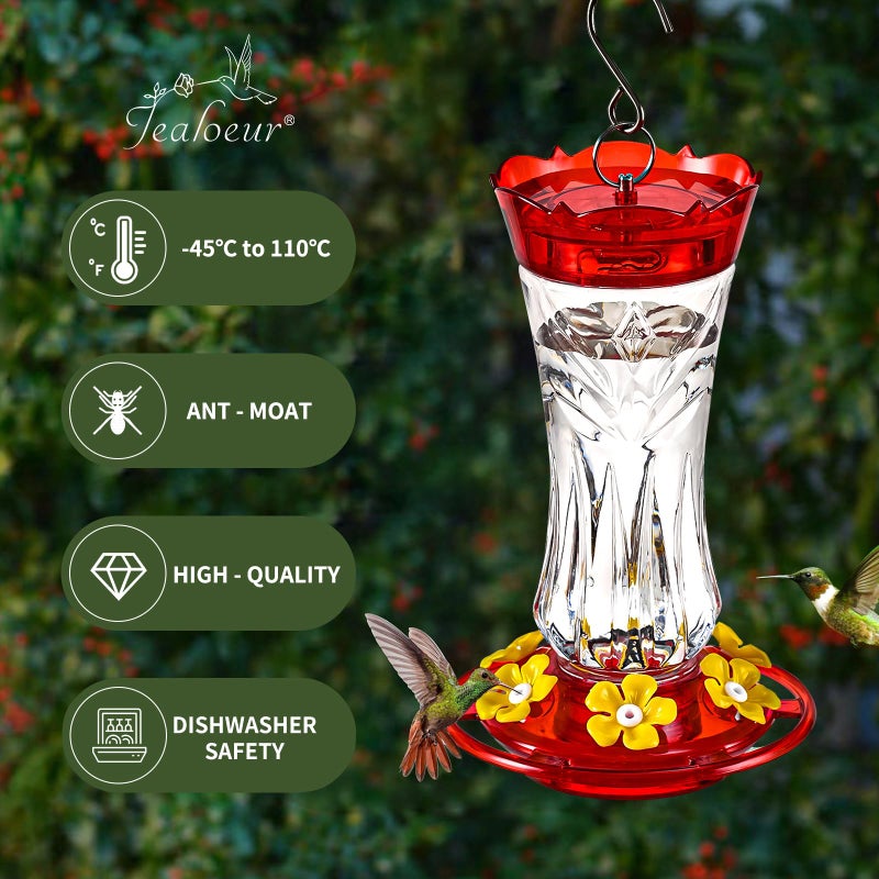 Jealoeur 2 Pack Hummingbird Feeder for Outdoors Hanging, 18 OZ Humming Birds Feeders with 6 Bee Guard Feeding Ports & Built-in Ant Moat, Easy to Clean, Durable Outdoor Garden Decor(Clear AA) - Image 2
