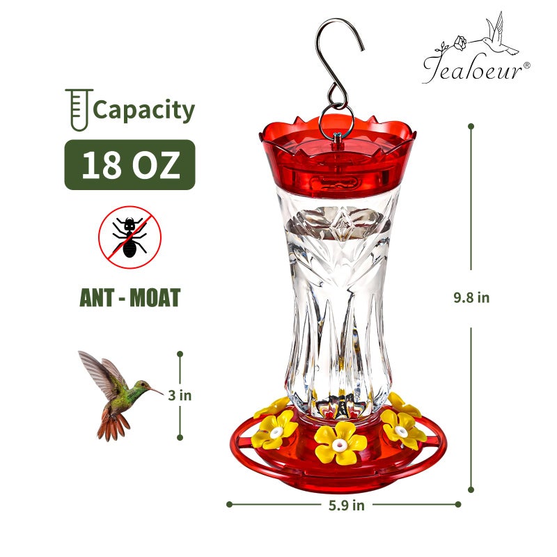 Jealoeur 2 Pack Hummingbird Feeder for Outdoors Hanging, 18 OZ Humming Birds Feeders with 6 Bee Guard Feeding Ports & Built-in Ant Moat, Easy to Clean, Durable Outdoor Garden Decor(Clear AA) - Image 5