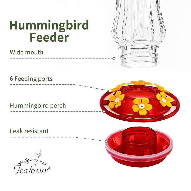 Jealoeur 2 Pack Hummingbird Feeder for Outdoors Hanging, 18 OZ Humming Birds Feeders with 6 Bee Guard Feeding Ports & Built-in Ant Moat, Easy to Clean, Durable Outdoor Garden Decor(Clear AA) - Image 4