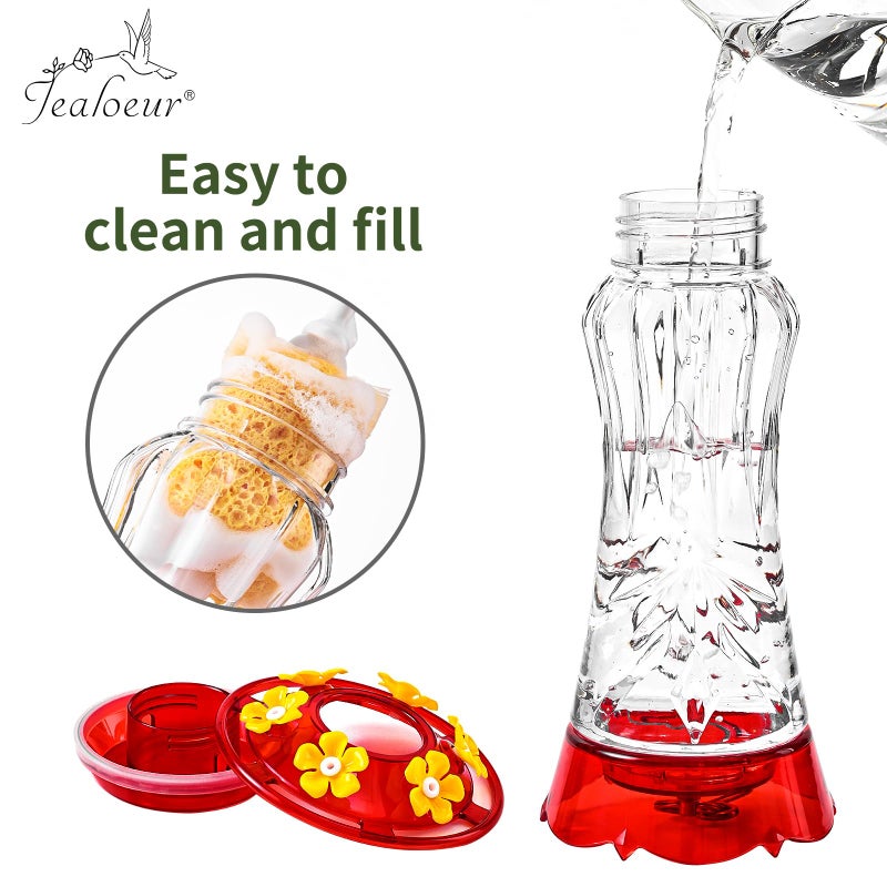 Jealoeur 2 Pack Hummingbird Feeder for Outdoors Hanging, 18 OZ Humming Birds Feeders with 6 Bee Guard Feeding Ports & Built-in Ant Moat, Easy to Clean, Durable Outdoor Garden Decor(Clear AA) - Image 3