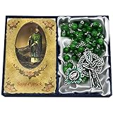 CB Catholic St Patrick Marble Rosary Gift Set. Includes Green Marble Bead Rosary with Celtic Cross Silver Metal - Image 1