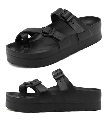 Haifago Women's Platform Sandals with Arch Support, Adjustable Strap Toe Loop Slides, Beach Summer Essential Flip Flops Comfortable Lightweight - Image 1
