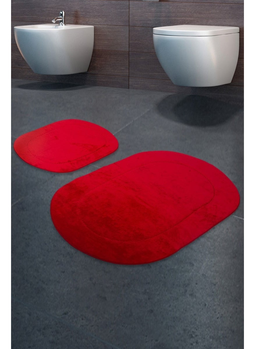 Bonny Home Rixos Red 2-Piece Bathroom Rug Mat Set Non-Slip Based Toilet Seat Set  - Image 2