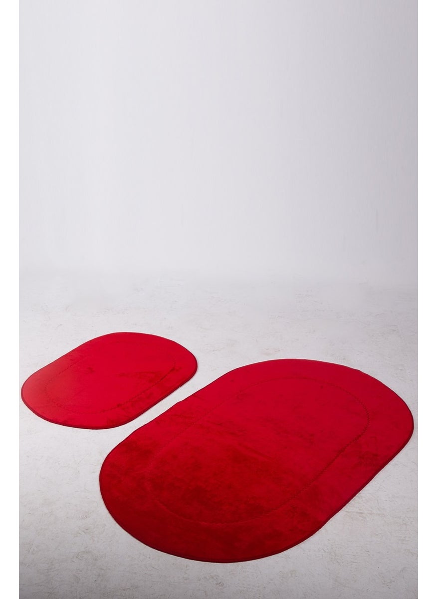 Bonny Home Rixos Red 2-Piece Bathroom Rug Mat Set Non-Slip Based Toilet Seat Set  - Image 3