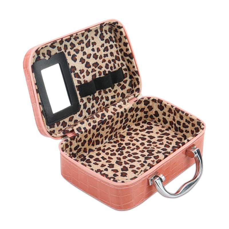 Ayaha Makeup Box Cosmetic Box Trousseau Box Jewellery Box Toiletry Bag Vanity Box Organizer with Magnifying Compact Makeup Mirror Pink - Image 1