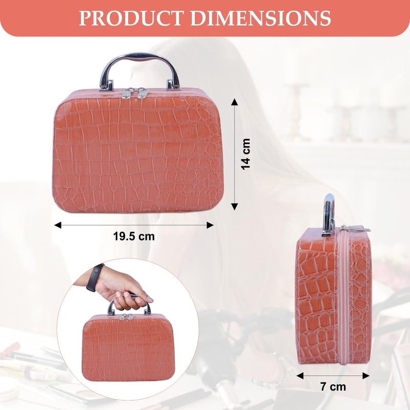 Ayaha Makeup Box Cosmetic Box Trousseau Box Jewellery Box Toiletry Bag Vanity Box Organizer with Magnifying Compact Makeup Mirror Pink - Image 4