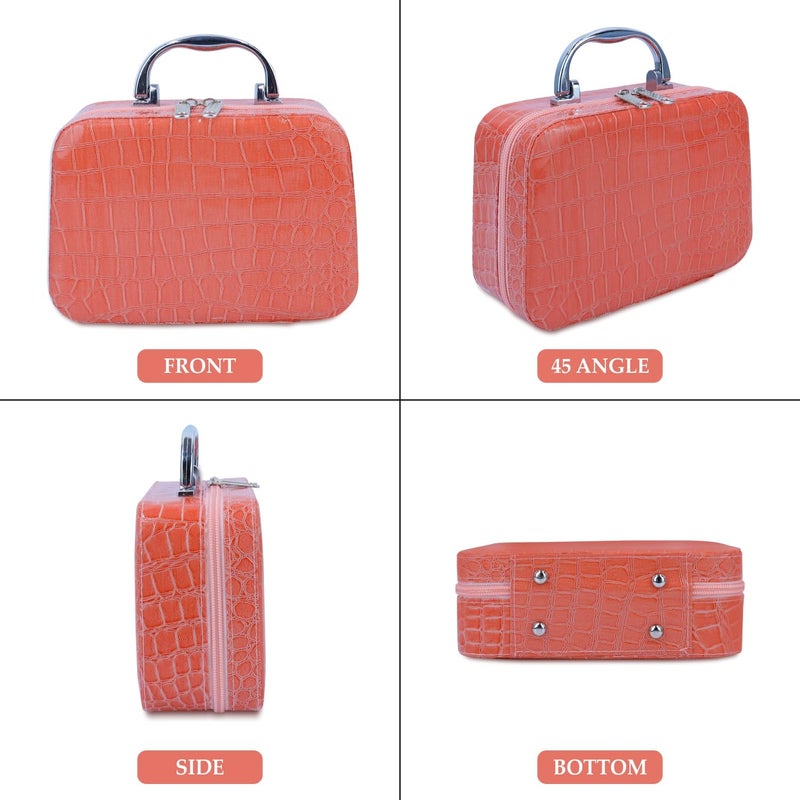 Ayaha Makeup Box Cosmetic Box Trousseau Box Jewellery Box Toiletry Bag Vanity Box Organizer with Magnifying Compact Makeup Mirror Pink - Image 2