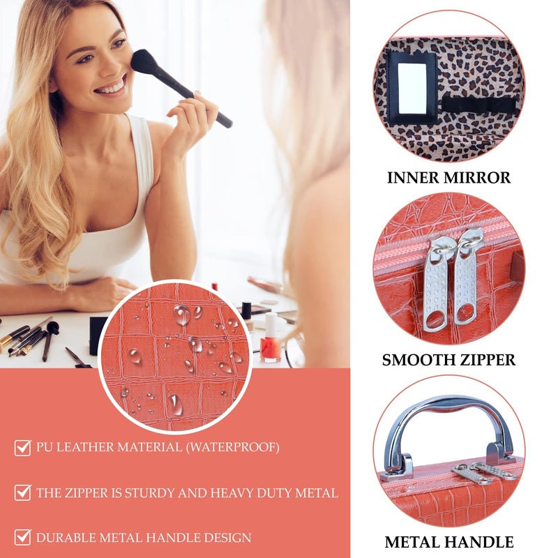 Ayaha Makeup Box Cosmetic Box Trousseau Box Jewellery Box Toiletry Bag Vanity Box Organizer with Magnifying Compact Makeup Mirror Pink - Image 5