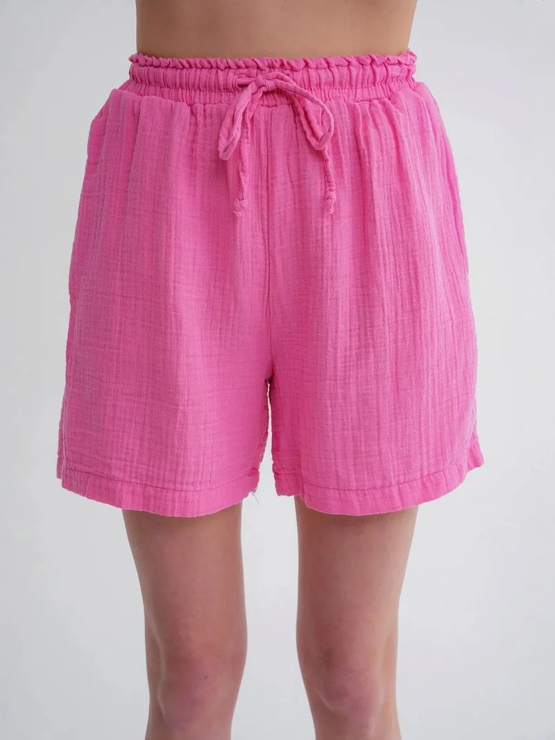 Mixray High-Waist Textured Wide-Leg Shorts