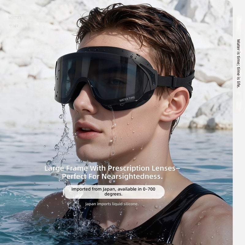 WATERTIME نظارات سباحة بتصميم إطار كبير من ووترتايم - عدسات عالية الدقة، مقاومة للضباب، ضد الماء، مع غطاء رأس مطلي للاستخدام للرجال والنساء - Image 3