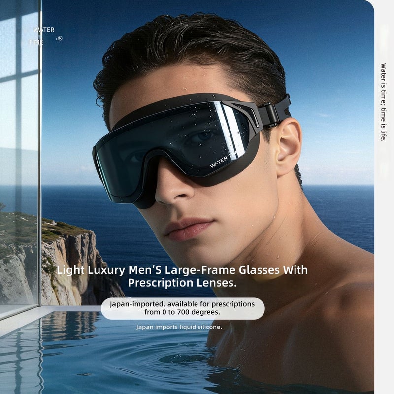 WATERTIME نظارات سباحة بتصميم إطار كبير من ووترتايم - عدسات عالية الدقة، مقاومة للضباب، ضد الماء، مع غطاء رأس مطلي للاستخدام للرجال والنساء - Image 2
