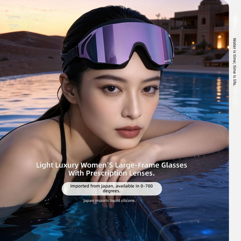 WATERTIME نظارات سباحة بتصميم إطار كبير من ووترتايم - عدسات عالية الدقة، مقاومة للضباب، ضد الماء، مع غطاء رأس مطلي للاستخدام للرجال والنساء - Image 4
