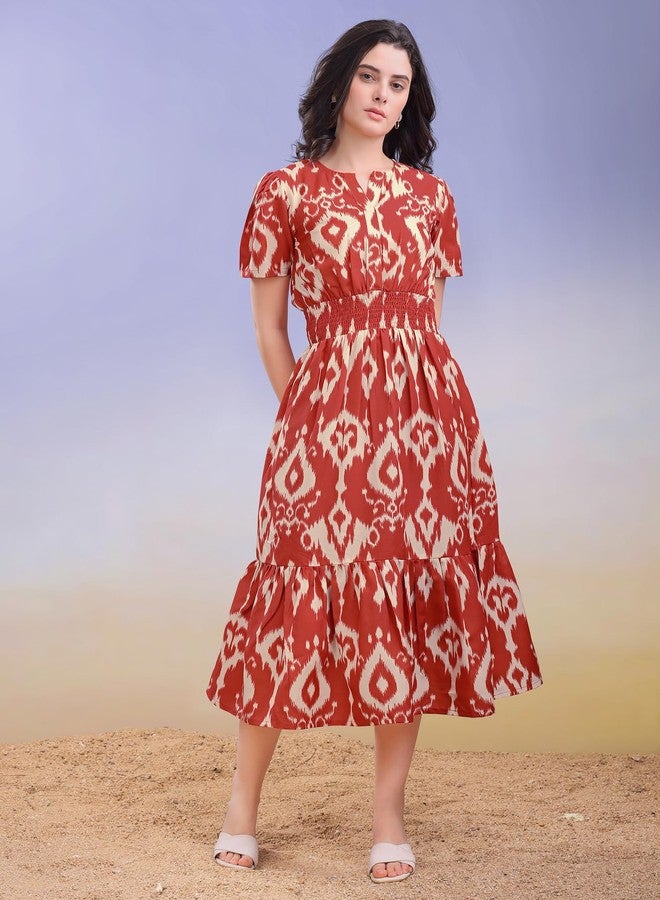PURVAJA Women’s Boat Neck Cotton Dress(Floe-204-L_Red) - Image 4