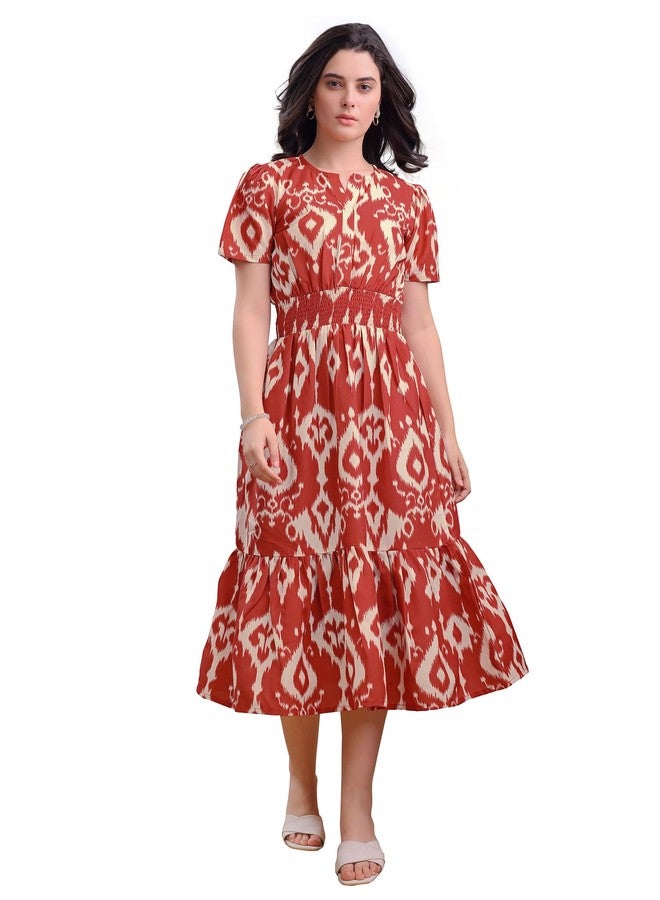 PURVAJA Women’s Boat Neck Cotton Dress(Floe-204-L_Red) - Image 1