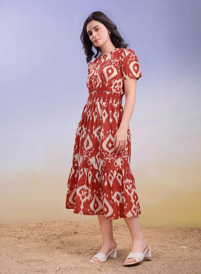 PURVAJA Women’s Boat Neck Cotton Dress(Floe-204-L_Red) - Image 2