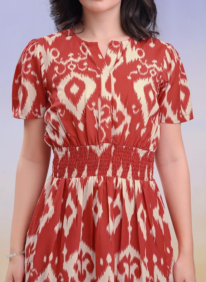 PURVAJA Women’s Boat Neck Cotton Dress(Floe-204-L_Red) - Image 5
