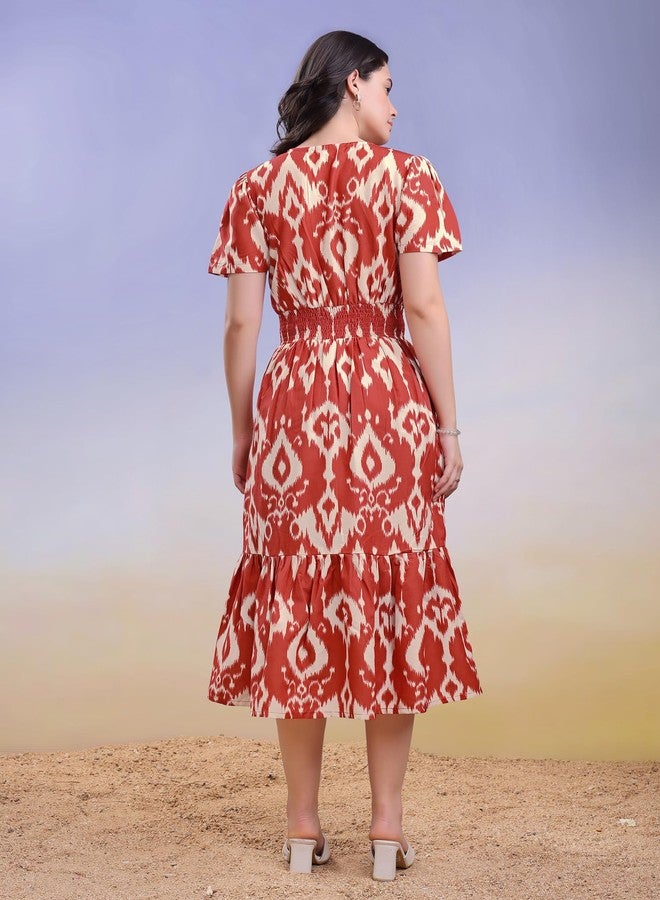 PURVAJA Women’s Boat Neck Cotton Dress(Floe-204-L_Red) - Image 3