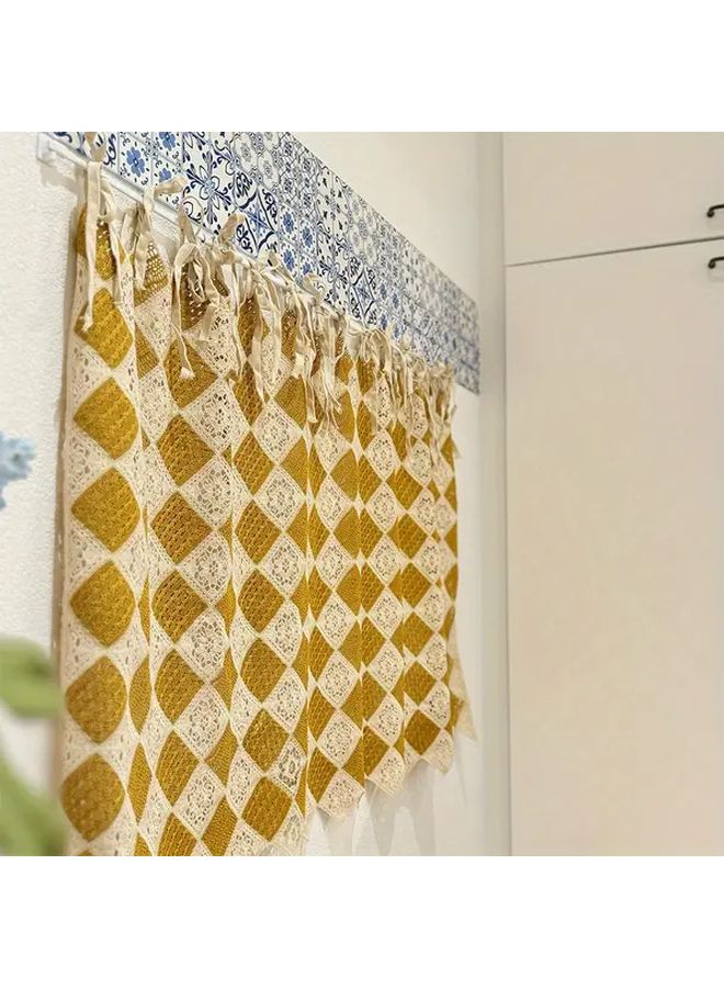 Vintage Handmade Lace Curtain Yellow Square 47.24x20.47inch Cordless Grommet Door Curtain Living Room Kitchen Home Decor - Image 4