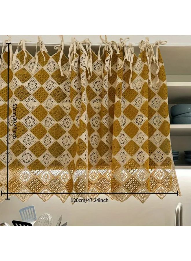 Vintage Handmade Lace Curtain Yellow Square 47.24x20.47inch Cordless Grommet Door Curtain Living Room Kitchen Home Decor - Image 3