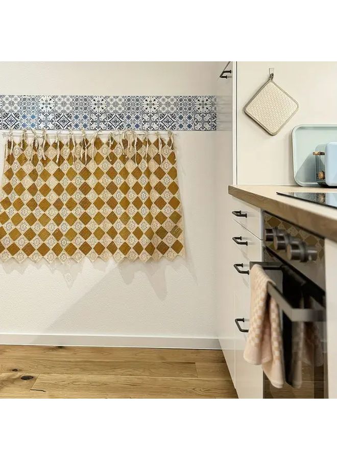 Vintage Handmade Lace Curtain Yellow Square 47.24x20.47inch Cordless Grommet Door Curtain Living Room Kitchen Home Decor - Image 5