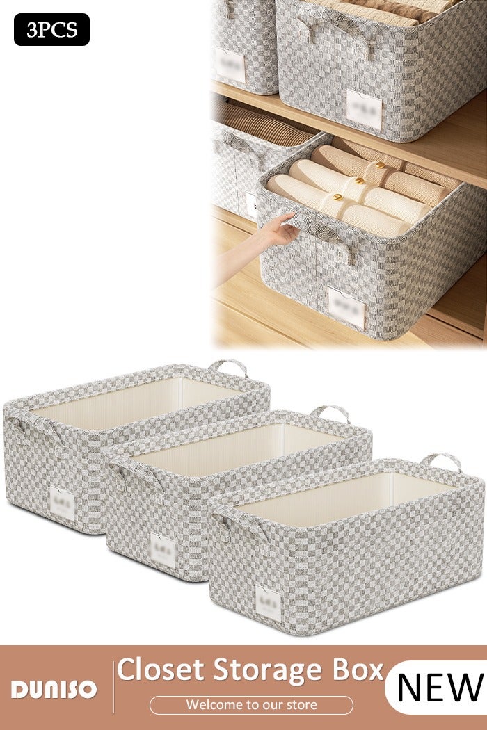 DUNISO 3 Pieces Foldable Closet Storage Organizer,Wardrobe Clothes Organizer with Steel Ring Support, Washable Closet Storage Boxes with Carrying Handles,Home Bedroom Office Cupboard Storage Basket & Storage Bins for Clothes,Jeans,Pants,Sweaters,Dress,Toys - Image 1