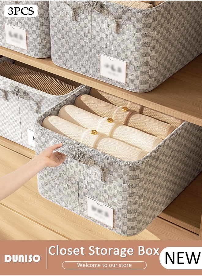 DUNISO 3 Pieces Foldable Closet Storage Organizer,Wardrobe Clothes Organizer with Steel Ring Support, Washable Closet Storage Boxes with Carrying Handles,Home Bedroom Office Cupboard Storage Basket & Storage Bins for Clothes,Jeans,Pants,Sweaters,Dress,Toys  - Image 1
