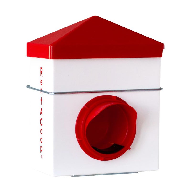 RentACoop Chick2Chicken 2.5lb BPA-Free Single-Port Feeder - Includes Anti-Roost Lid, Slider Port Cover, and Wire Bracket - Suitable for Quail, Pigeons, Doves, Chicks, and Adult Chickens - Image 1