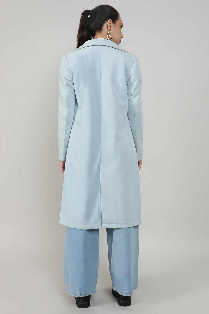 Campus Sutra Women's Baby Blue Belted Long Coat - Image 5