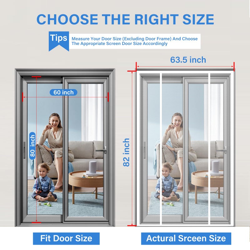 LONGEAS Magnetic Screen Door Upgraded PET Mesh Stronger Than Fiberglass and Polyester,Hands Free,Keeps Bugs Out,Pet & Kid Friendly,Suitable for Sliding Door,Large Patio Door and French Door-72''x80'' - Image 2