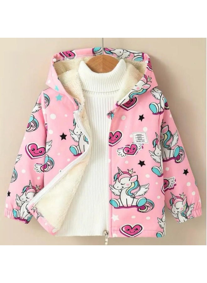 Girls Jacket with Soft Fur Lining – Cute Unicorn Design with Hood – Warm and Cozy for Cold Weather - Slim Fitting - Image 1