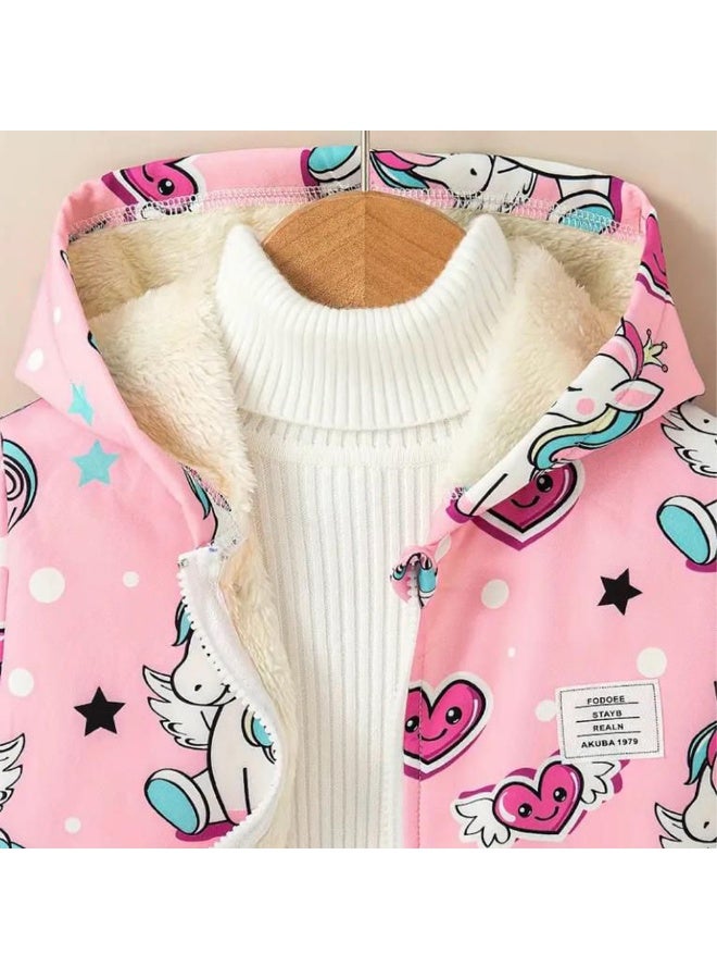 Girls Jacket with Soft Fur Lining – Cute Unicorn Design with Hood – Warm and Cozy for Cold Weather - Slim Fitting - Image 2