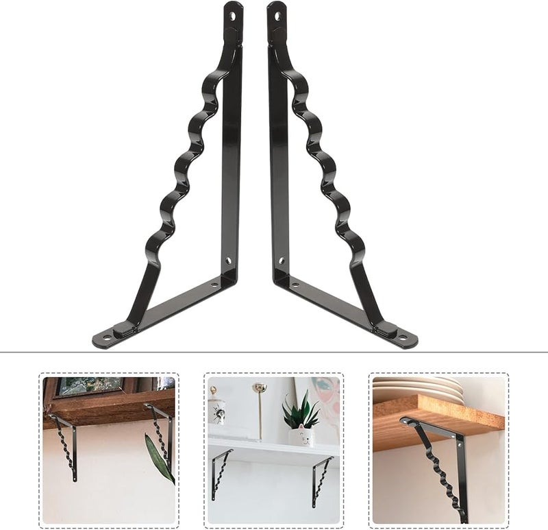 Black Heavy Duty Floating Shelf Brackets 2 Pack Wall Mounted Angled Braces For Kitchen Bathroom Bedroom Storage - Image 4