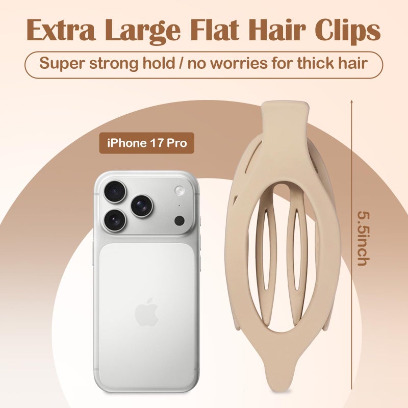 Mandydov 5.5 Inches Extra Large Flat Hair Clips for Women, 4 Pack XL Big Claw Clips for Thick Hair, Oversized Matte Strong Hold Non-slip Flat Claws, Neutral Colors - Image 3