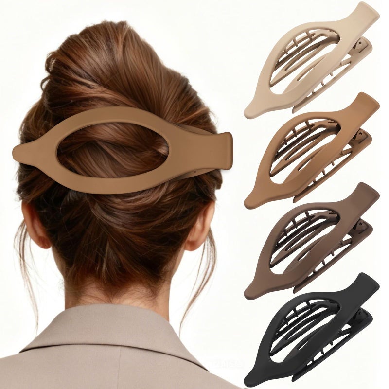 Mandydov 5.5 Inches Extra Large Flat Hair Clips for Women, 4 Pack XL Big Claw Clips for Thick Hair, Oversized Matte Strong Hold Non-slip Flat Claws, Neutral Colors - Image 1