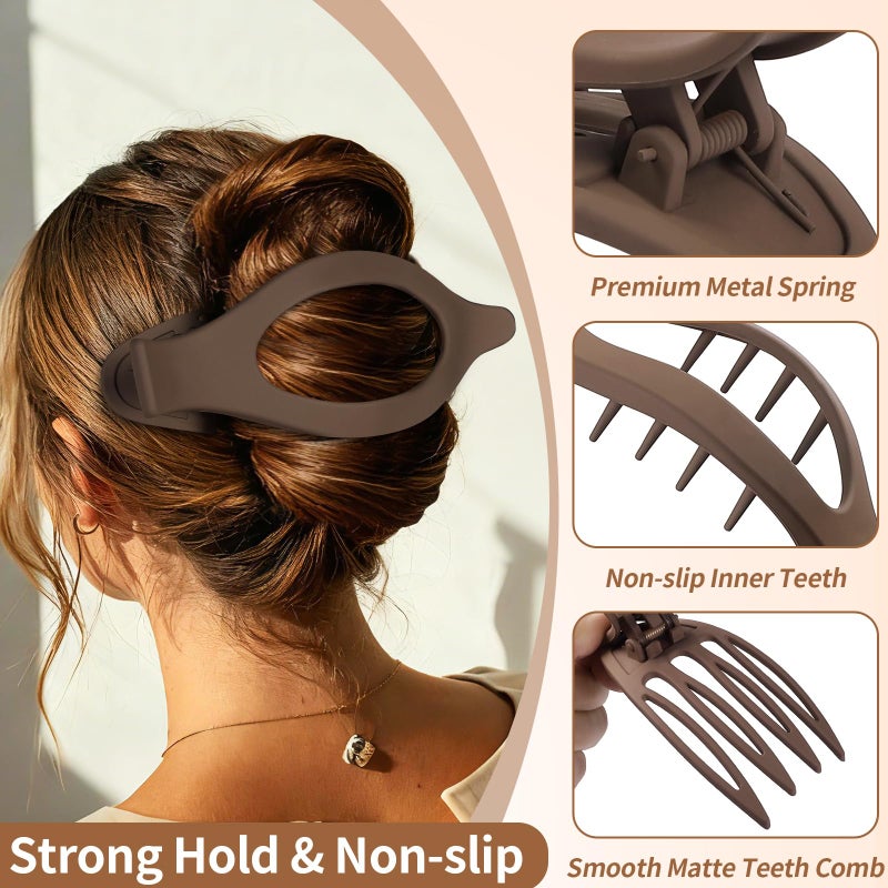 Mandydov 5.5 Inches Extra Large Flat Hair Clips for Women, 4 Pack XL Big Claw Clips for Thick Hair, Oversized Matte Strong Hold Non-slip Flat Claws, Neutral Colors - Image 4