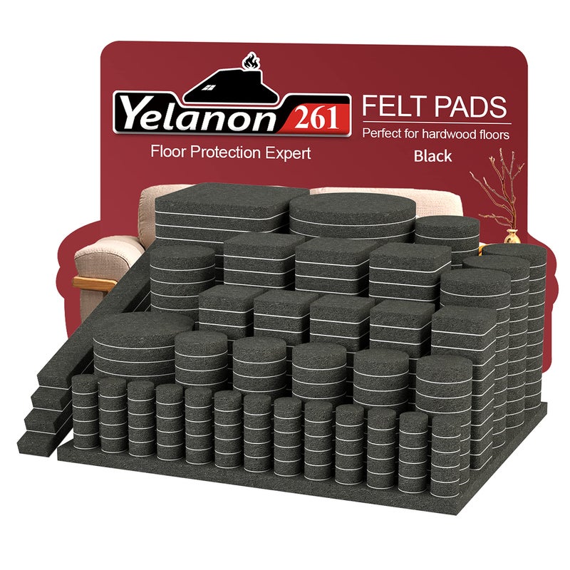 Yelanon Felt Furniture Pads For Hardwood Floors -261 Pcs Premium Floor Protectors For Furniture, Felt Pads For Chair Legs, Black - Image 1