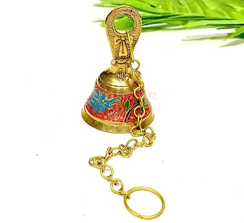 DSH جرس دSH النحاسي النقي مع سلسلة مجموعة من 2، لجهاز المعبد الزخرفي المنزلي (أحمر) - Image 2