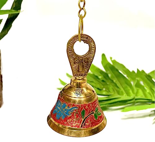 DSH جرس دSH النحاسي النقي مع سلسلة مجموعة من 2، لجهاز المعبد الزخرفي المنزلي (أحمر) - Image 4