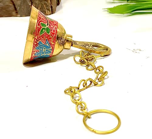 DSH جرس دSH النحاسي النقي مع سلسلة مجموعة من 2، لجهاز المعبد الزخرفي المنزلي (أحمر) - Image 3